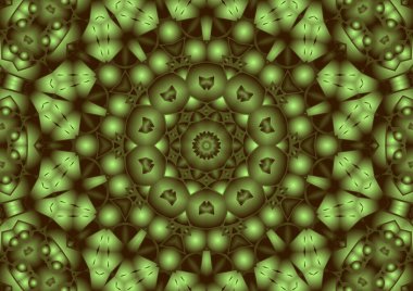 Dijital illüstrasyon, geometrik soyut renkli kaleydoskop simetrik desen ve gradyan etkisi. Klasik güzel dekoratif arkaplan