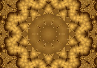 Dijital illüstrasyon, geometrik soyut renkli kaleydoskop simetrik desen ve gradyan etkisi. Klasik güzel dekoratif arkaplan