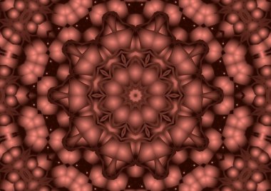 Dijital illüstrasyon, geometrik soyut renkli kaleydoskop simetrik desen ve gradyan etkisi. Klasik güzel dekoratif turuncu arka plan