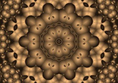 Dijital illüstrasyon, geometrik soyut renkli kaleydoskop simetrik desen ve gradyan etkisi. Klasik güzel dekoratif arkaplan