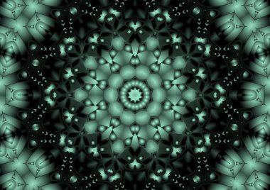 Dijital illüstrasyon, geometrik soyut renkli kaleydoskop simetrik desen ve gradyan etkisi. Klasik güzel dekoratif arkaplan