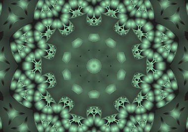 Dijital illüstrasyon, geometrik soyut renkli kaleydoskop simetrik desen ve gradyan etkisi. Klasik güzel dekoratif arkaplan