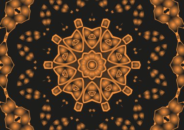 Dijital illüstrasyon, geometrik soyut renkli kaleydoskop simetrik desen ve gradyan etkisi. Klasik güzel dekoratif arkaplan