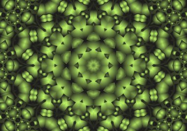 Dijital illüstrasyon, geometrik soyut renkli kaleydoskop simetrik desen ve gradyan etkisi. Klasik güzel dekoratif arkaplan