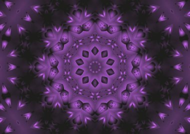 Dijital illüstrasyon, geometrik soyut renkli kaleydoskop simetrik desen ve gradyan etkisi. Klasik güzel dekoratif arkaplan