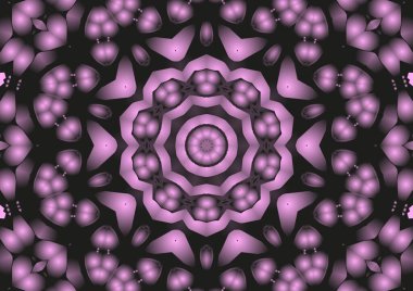 Dijital illüstrasyon, geometrik soyut renkli kaleydoskop simetrik desen ve gradyan etkisi. Klasik güzel dekoratif pembe arkaplan