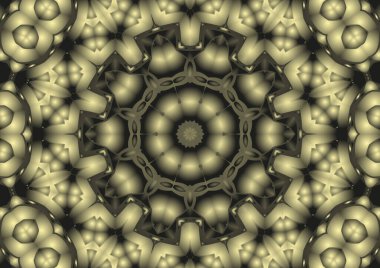 Dijital illüstrasyon, geometrik soyut renkli kaleydoskop simetrik desen ve gradyan etkisi. Klasik güzel dekoratif arkaplan