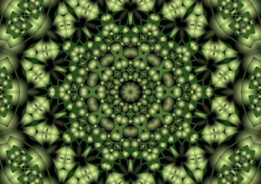 Dijital illüstrasyon, geometrik soyut renkli kaleydoskop simetrik desen ve gradyan etkisi. Klasik güzel dekoratif arkaplan