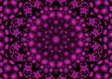 Dijital illüstrasyon, geometrik soyut renkli kaleydoskop simetrik desen ve gradyan etkisi. Klasik güzel dekoratif arkaplan