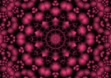 Dijital illüstrasyon, geometrik soyut renkli kaleydoskop simetrik desen ve gradyan etkisi. Klasik güzel dekoratif arkaplan