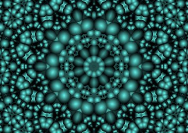 Dijital illüstrasyon, geometrik soyut renkli kaleydoskop simetrik desen ve gradyan etkisi. Klasik güzel dekoratif arkaplan