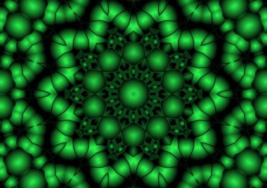 Dijital illüstrasyon, geometrik soyut renkli kaleydoskop simetrik desen ve gradyan etkisi. Klasik güzel dekoratif arkaplan