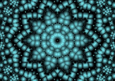 Dijital illüstrasyon, geometrik soyut renkli kaleydoskop simetrik desen ve gradyan etkisi. Klasik güzel dekoratif arkaplan