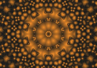 Dijital illüstrasyon, geometrik soyut renkli kaleydoskop simetrik desen ve gradyan etkisi. Klasik güzel dekoratif arkaplan