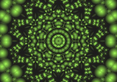 Dijital illüstrasyon, geometrik soyut renkli kaleydoskop simetrik desen ve gradyan etkisi. Klasik güzel dekoratif arkaplan