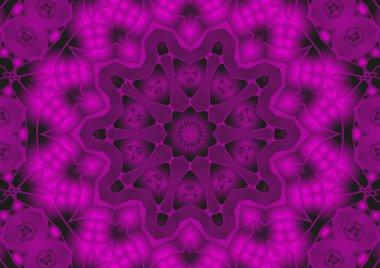 Dijital illüstrasyon, geometrik soyut renkli kaleydoskop simetrik desen ve gradyan etkisi. Klasik güzel dekoratif pembe arkaplan