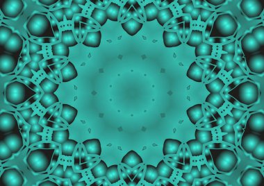 Dijital illüstrasyon, geometrik soyut renkli kaleydoskop simetrik desen ve gradyan etkisi. Klasik güzel dekoratif arkaplan