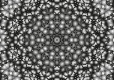 Dijital illüstrasyon, geometrik soyut kaleydoskop simetrik desen ve gradyan etkisi. Klasik güzel dekoratif arkaplan