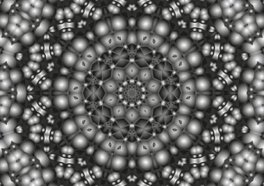 Dijital illüstrasyon, geometrik soyut kaleydoskop simetrik desen ve gradyan etkisi. Klasik güzel dekoratif arkaplan