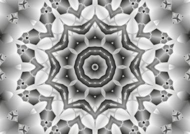 Dijital illüstrasyon, geometrik soyut kaleydoskop simetrik desen ve gradyan etkisi. Klasik güzel dekoratif arkaplan