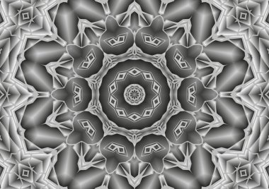 Dijital illüstrasyon, geometrik soyut kaleydoskop simetrik desen ve gradyan etkisi. Klasik güzel dekoratif arkaplan