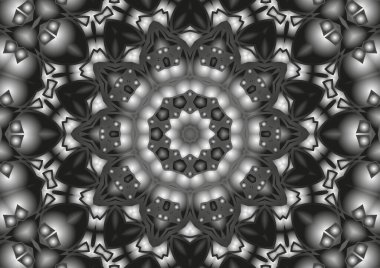 Dijital illüstrasyon, geometrik soyut kaleydoskop simetrik desen ve gradyan etkisi. Klasik güzel dekoratif arkaplan