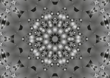 Dijital illüstrasyon, geometrik soyut kaleydoskop simetrik desen ve gradyan etkisi. Klasik güzel dekoratif arkaplan