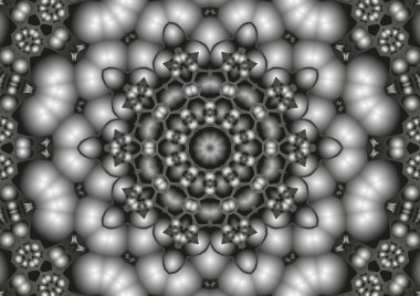 Dijital illüstrasyon, geometrik soyut kaleydoskop simetrik desen ve gradyan etkisi. Klasik güzel dekoratif arkaplan