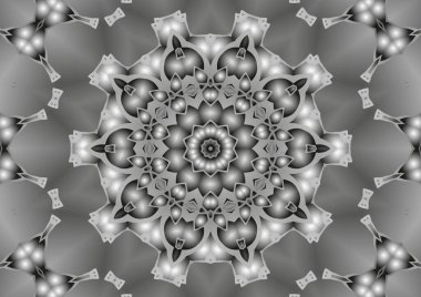 Dijital illüstrasyon, geometrik soyut kaleydoskop simetrik desen ve gradyan etkisi. Klasik güzel dekoratif arkaplan