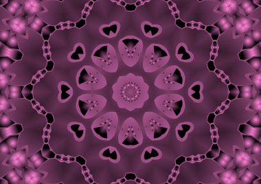 Dijital illüstrasyon, geometrik soyut renkli kaleydoskop simetrik desen ve gradyan etkisi. Klasik güzel dekoratif pembe arkaplan