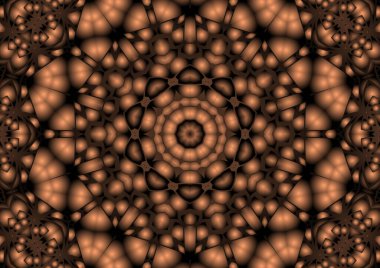 Dijital illüstrasyon, geometrik soyut renkli kaleydoskop simetrik desen ve gradyan etkisi. Klasik güzel dekoratif arkaplan