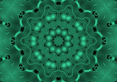 Dijital illüstrasyon, geometrik soyut renkli kaleydoskop simetrik desen ve gradyan etkisi. Klasik güzel dekoratif arkaplan