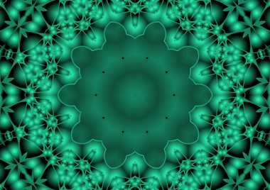 Dijital illüstrasyon, geometrik soyut renkli kaleydoskop simetrik desen ve gradyan etkisi. Klasik güzel dekoratif arkaplan