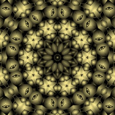 Dijital illüstrasyon, geometrik soyut renkli kaleydoskop simetrik desen ve gradyan etkisi. Klasik güzel dekoratif arkaplan