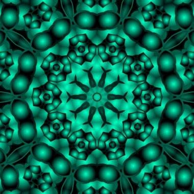 Dijital illüstrasyon, geometrik soyut renkli kaleydoskop simetrik desen ve gradyan etkisi. Klasik güzel dekoratif arkaplan