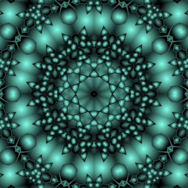 Dijital illüstrasyon, geometrik soyut renkli kaleydoskop simetrik desen ve gradyan etkisi. Klasik güzel dekoratif arkaplan