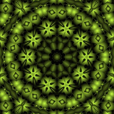 Dijital illüstrasyon, geometrik soyut renkli kaleydoskop simetrik desen ve gradyan etkisi. Klasik güzel dekoratif arkaplan