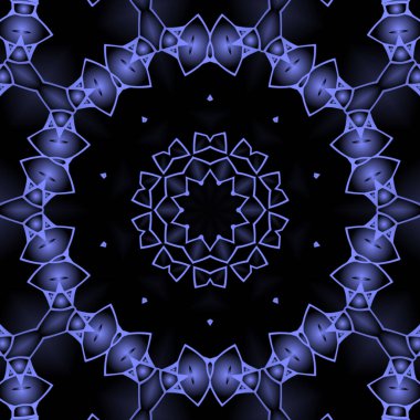 Dijital illüstrasyon, geometrik soyut renkli kaleydoskop simetrik desen ve gradyan etkisi. Klasik güzel dekoratif arkaplan