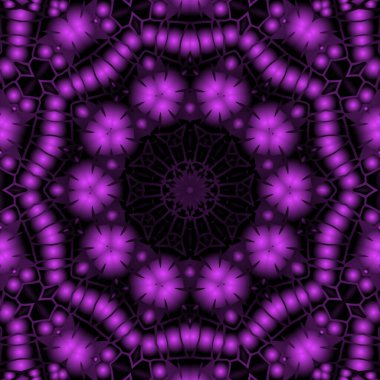 Dijital illüstrasyon, geometrik soyut renkli kaleydoskop simetrik desen ve gradyan etkisi. Klasik güzel dekoratif arkaplan