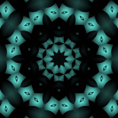 Dijital illüstrasyon, geometrik soyut renkli kaleydoskop simetrik desen ve gradyan etkisi. Klasik güzel dekoratif arkaplan