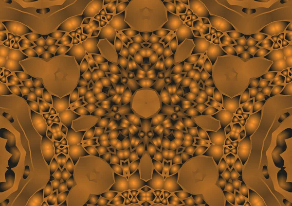 Dijital illüstrasyon, geometrik soyut renkli kaleydoskop simetrik desen ve gradyan etkisi. Klasik güzel dekoratif turuncu arka plan