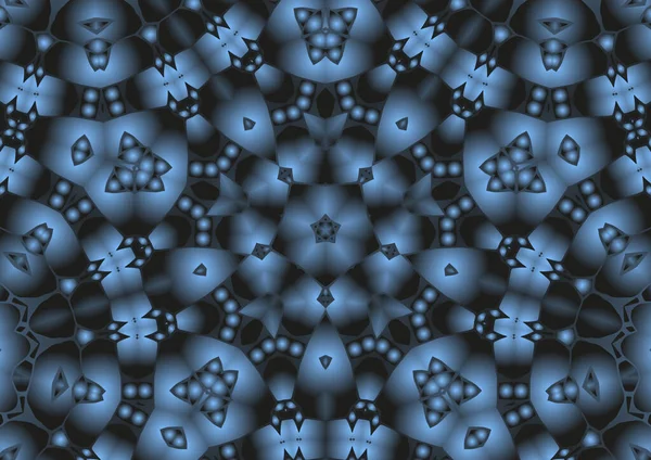 Dijital illüstrasyon, geometrik soyut renkli kaleydoskop simetrik desen ve gradyan etkisi. Klasik güzel dekoratif mavi arkaplan