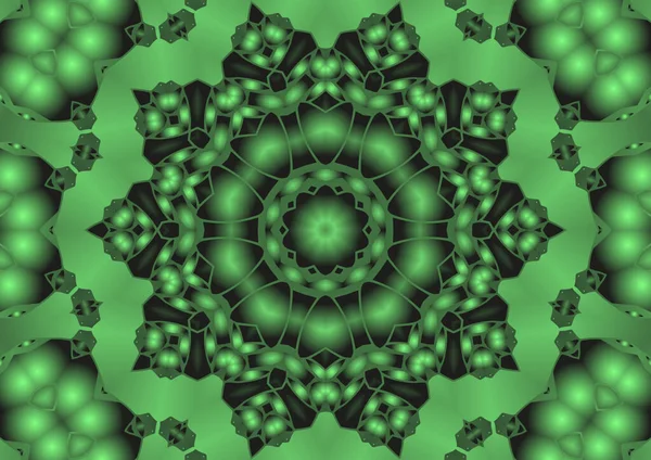 数字图像 几何抽象彩色万花筒对称图案 渐变效果 古色古香的装饰绿色背景 — 图库照片
