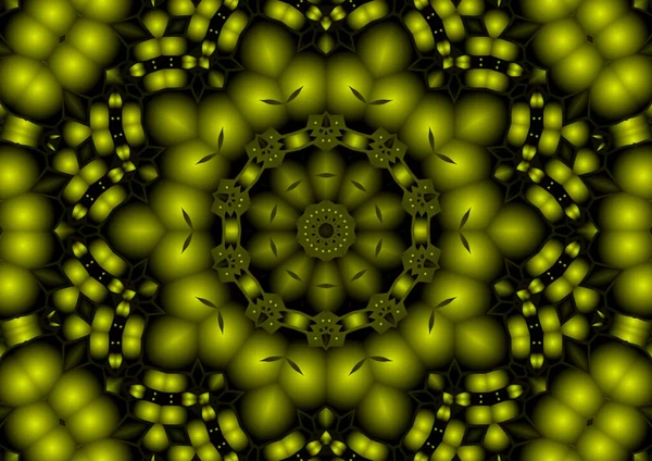 デジタルイラスト グラデーション効果を持つ幾何学的な抽象的なカラフルな万華鏡対称パターン ヴィンテージ美しい装飾黄色の背景 — ストック写真