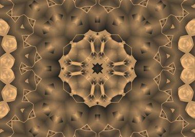 Dijital illüstrasyon, geometrik soyut renkli kaleydoskop simetrik desen ve gradyan etkisi. Klasik güzel dekoratif arkaplan
