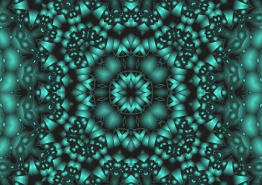 Dijital illüstrasyon, geometrik soyut renkli kaleydoskop simetrik desen ve gradyan etkisi. Klasik güzel dekoratif arkaplan