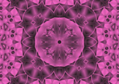 Dijital illüstrasyon, geometrik soyut renkli kaleydoskop simetrik desen ve gradyan etkisi. Klasik güzel dekoratif pembe arkaplan