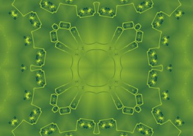 Dijital illüstrasyon, geometrik soyut renkli kaleydoskop simetrik desen ve gradyan etkisi. Klasik güzel dekoratif arkaplan