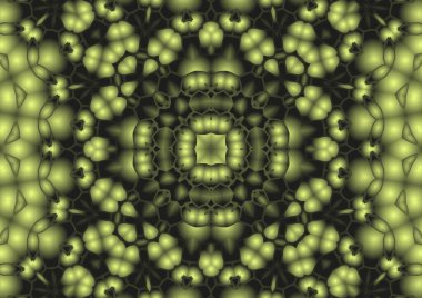 Dijital illüstrasyon, geometrik soyut renkli kaleydoskop simetrik desen ve gradyan etkisi. Klasik güzel dekoratif arkaplan