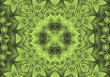 Dijital illüstrasyon, geometrik soyut renkli kaleydoskop simetrik desen ve gradyan etkisi. Klasik güzel dekoratif arkaplan